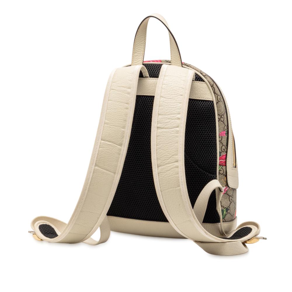 Gucci B Gucci Brown Beige Coated Canvas Fabric Small GG Supreme Flora Ophidia Backpack Italy