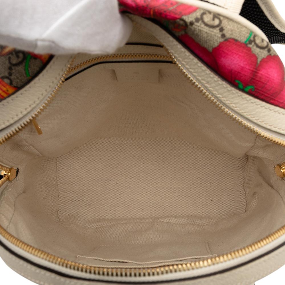 Gucci B Gucci Brown Beige Coated Canvas Fabric Small GG Supreme Flora Ophidia Backpack Italy