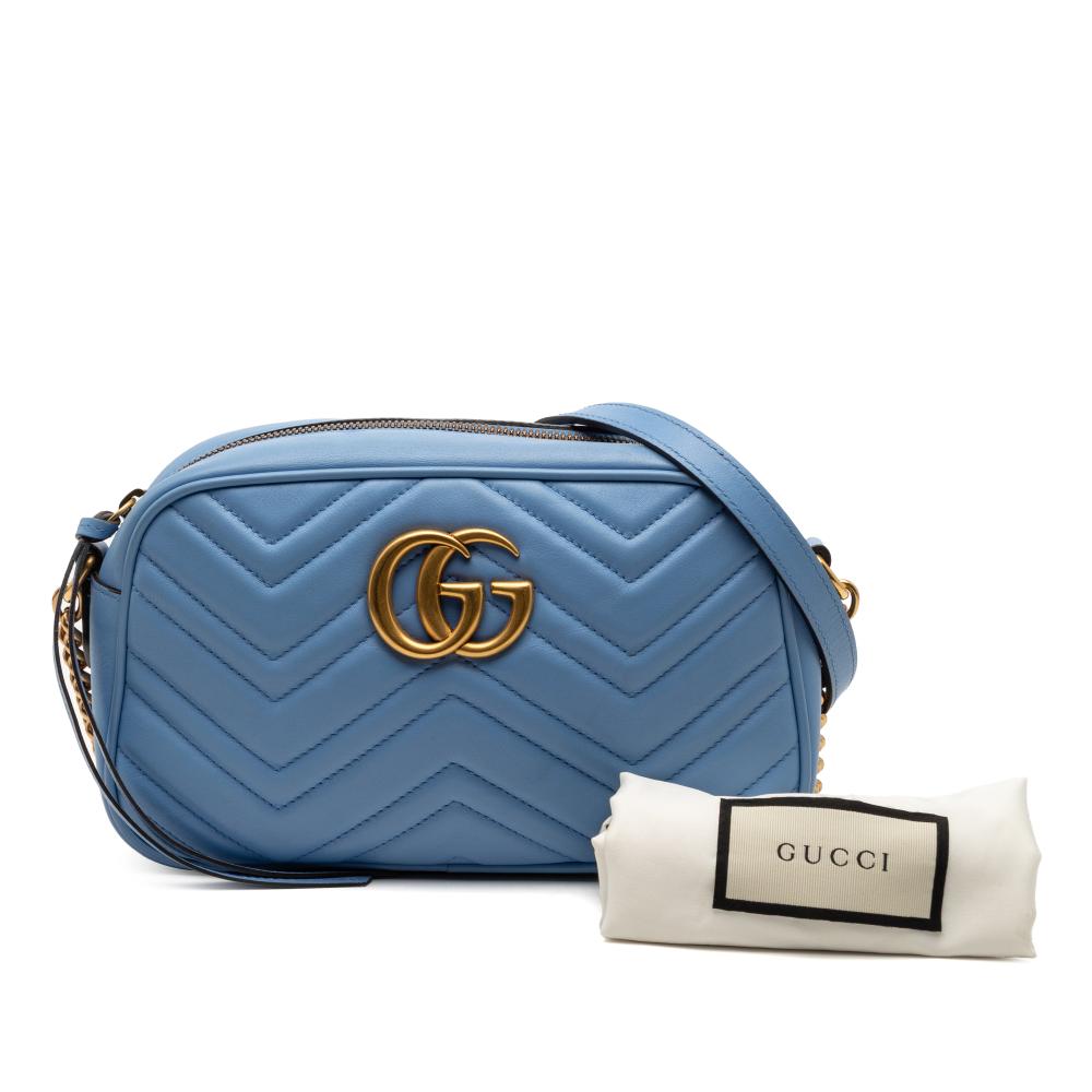 Gucci AB Gucci Blue Calf Leather Small GG Marmont Matelasse Crossbody Italy