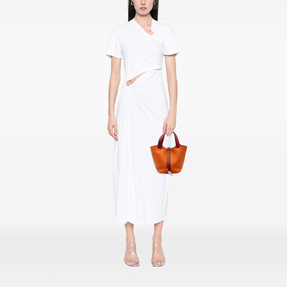 Hermès AB Hermès Orange with Red Dark Red Calf Leather Bicolor Clemence and Swift Picotin Lock 18 France