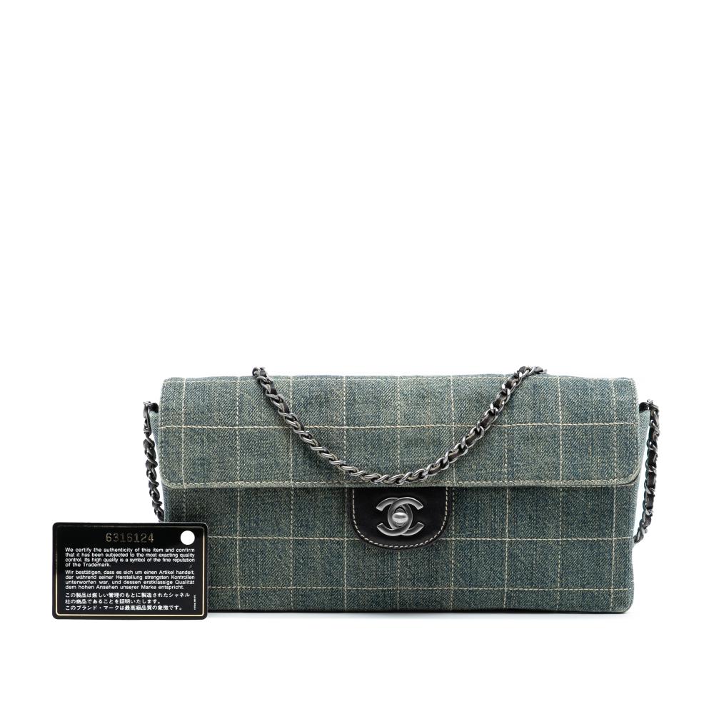 Chanel AB Chanel Blue Denim Denim Fabric CC Chocolate Bar East West Flap France