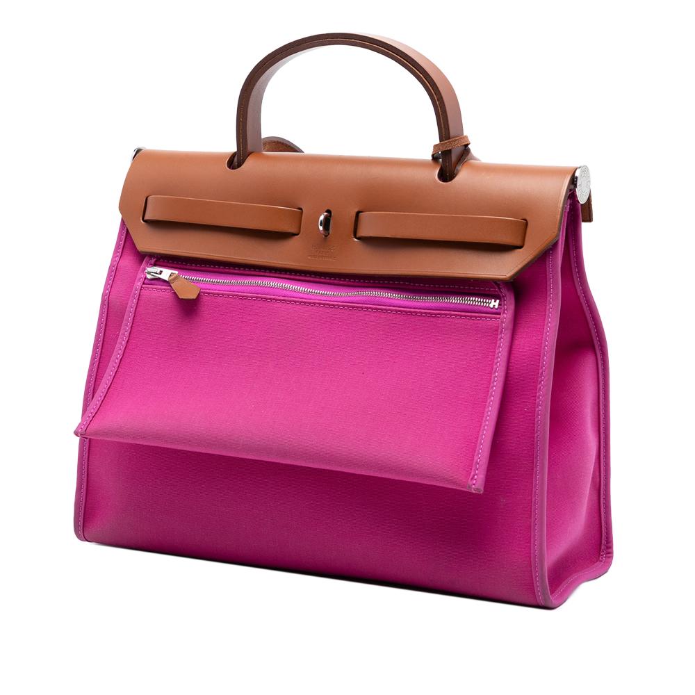 Hermès B Hermès Pink Dark Pink with Brown Canvas Fabric Toile Herbag Zip 31 France