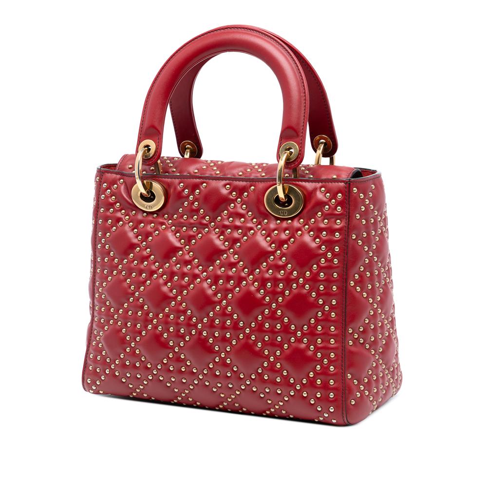 Christian Dior B Dior Red Calf Leather Medium Studded skin Lady Dior Italy