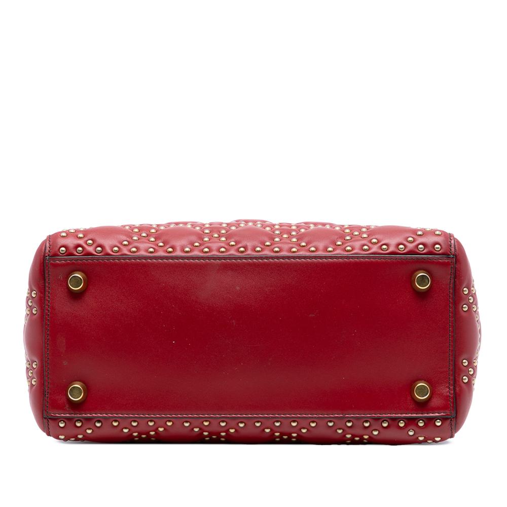 Christian Dior B Dior Red Calf Leather Medium Studded skin Lady Dior Italy