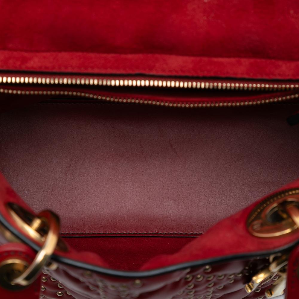 Christian Dior B Dior Red Calf Leather Medium Studded skin Lady Dior Italy