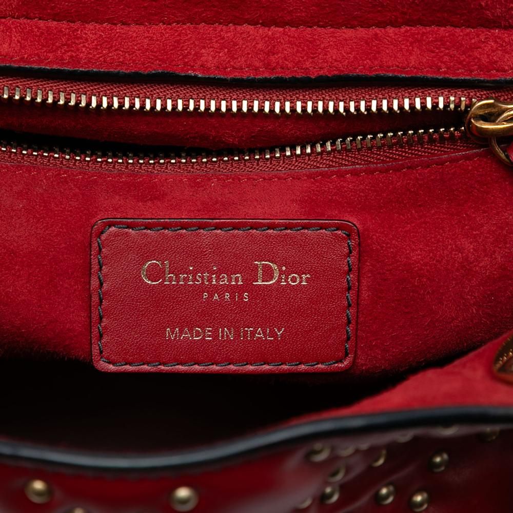 Christian Dior B Dior Red Calf Leather Medium Studded skin Lady Dior Italy