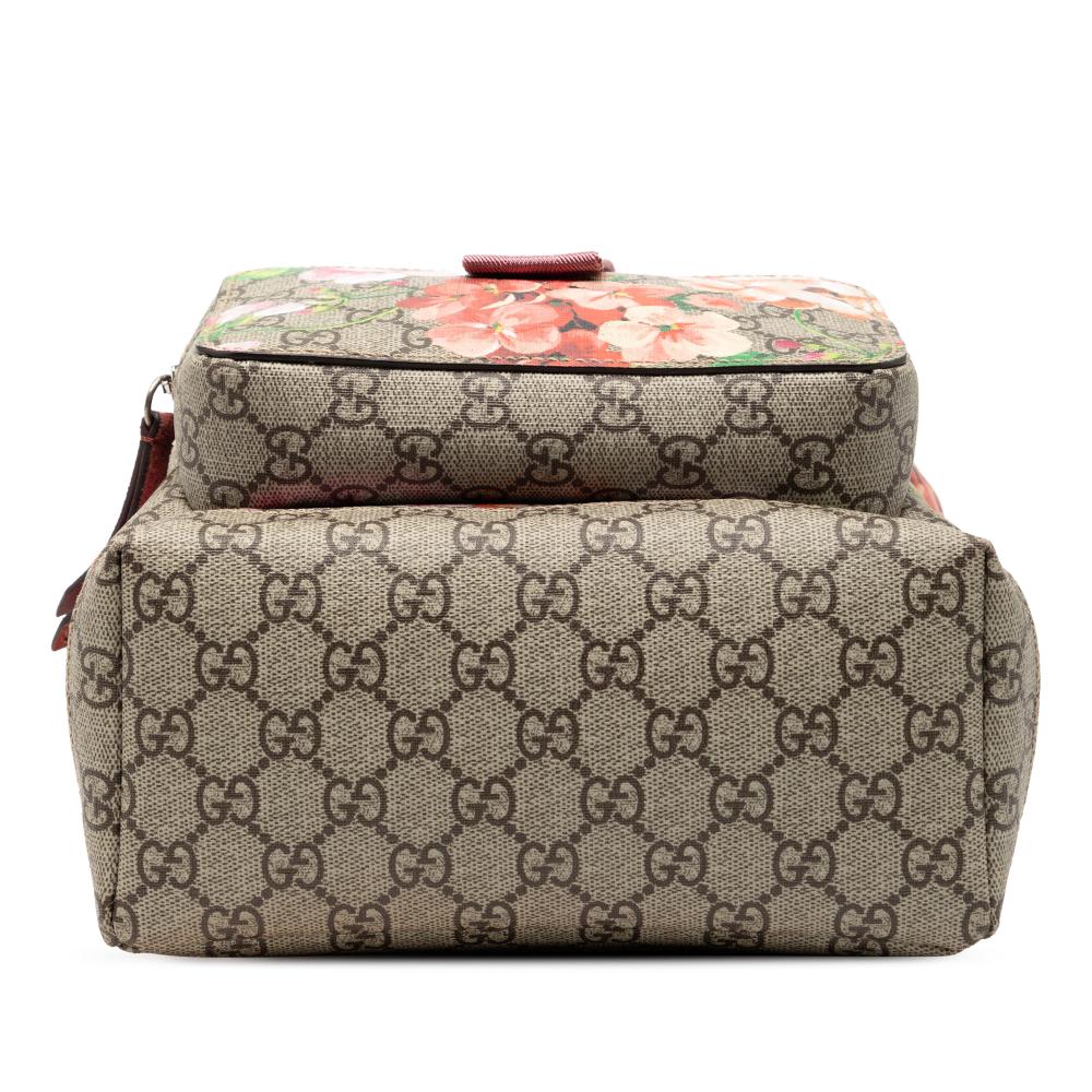 Gucci AB Gucci Brown Beige Coated Canvas Fabric Small GG Supreme Blooms Single Buckle Backpack Italy