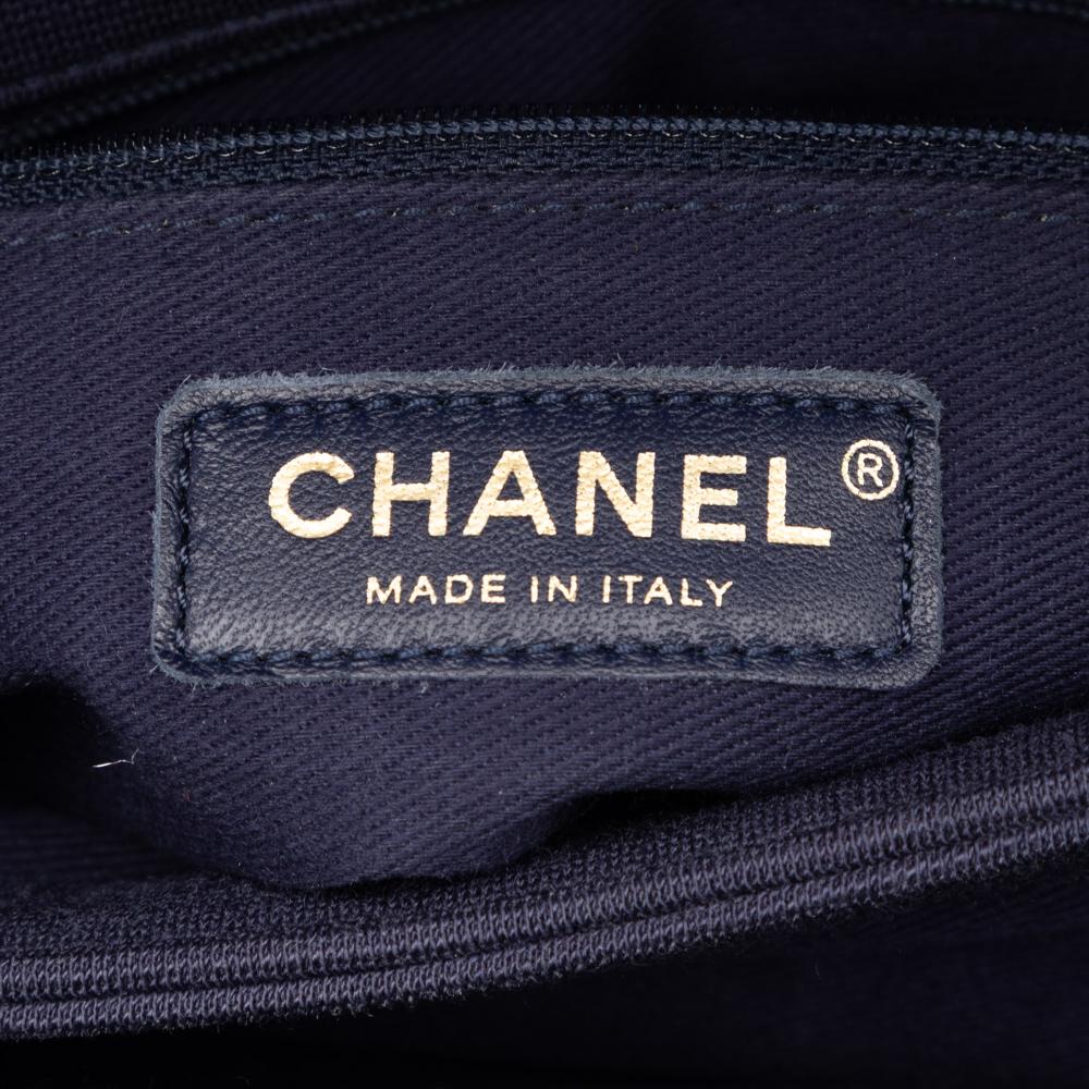 Chanel AB Chanel Blue Dark Blue Cotton Fabric Small Chevron Jersey Trendy CC Top Handle Flap Italy