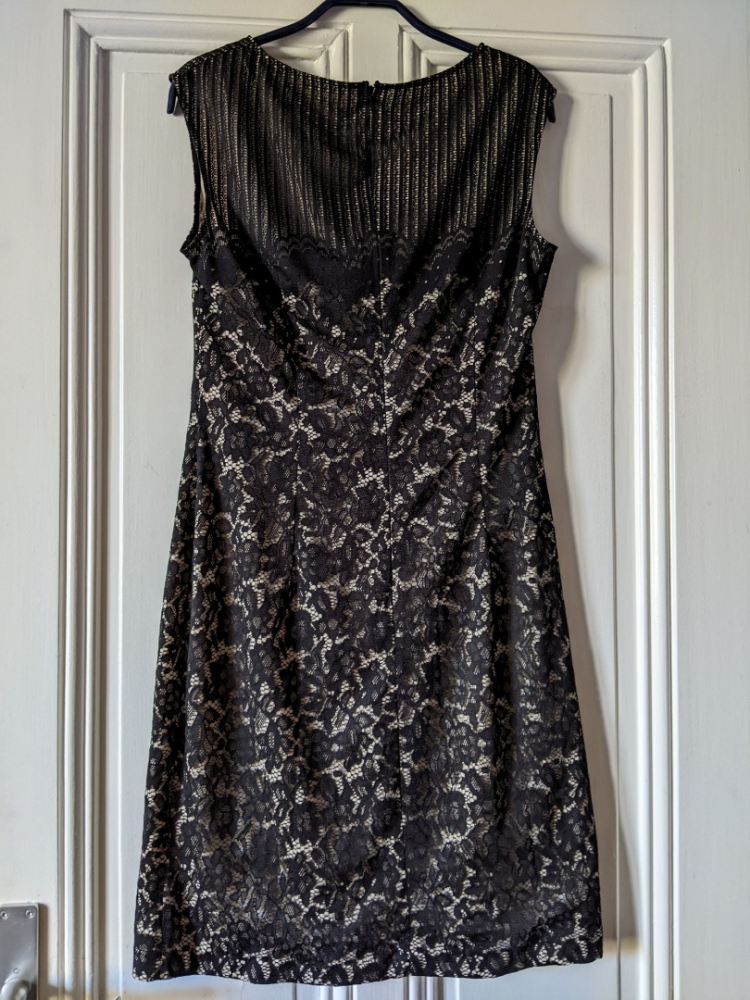 Esprit Black lace dress on cream background L