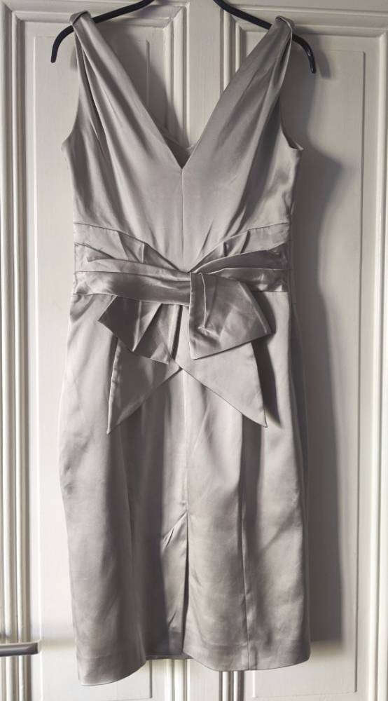 Karen Millen Pale silver satin dress 38