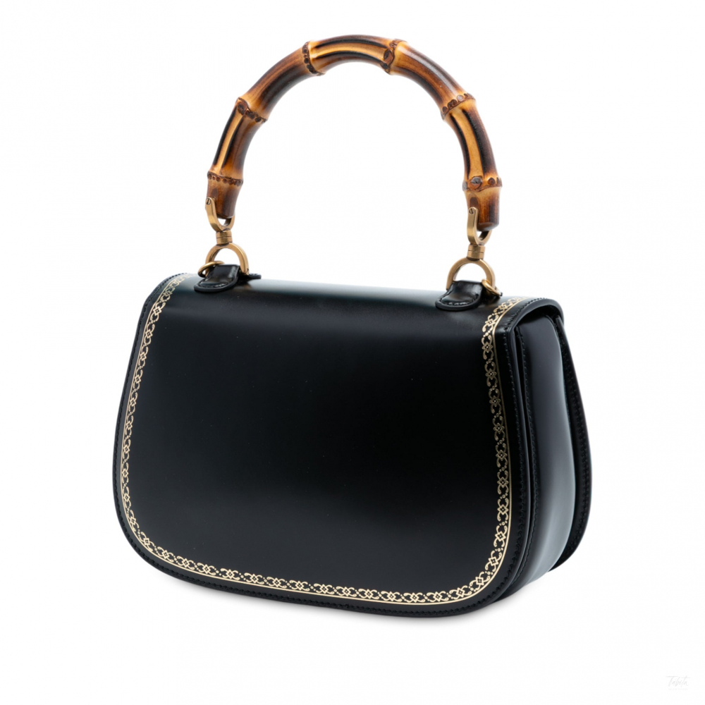 Gucci Bamboo Medium Leather Top-Handle Handbag Black