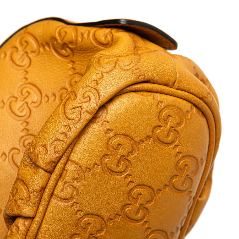 Gucci B Gucci Yellow Mustard Calf Leather Guccissima Pouch Italy