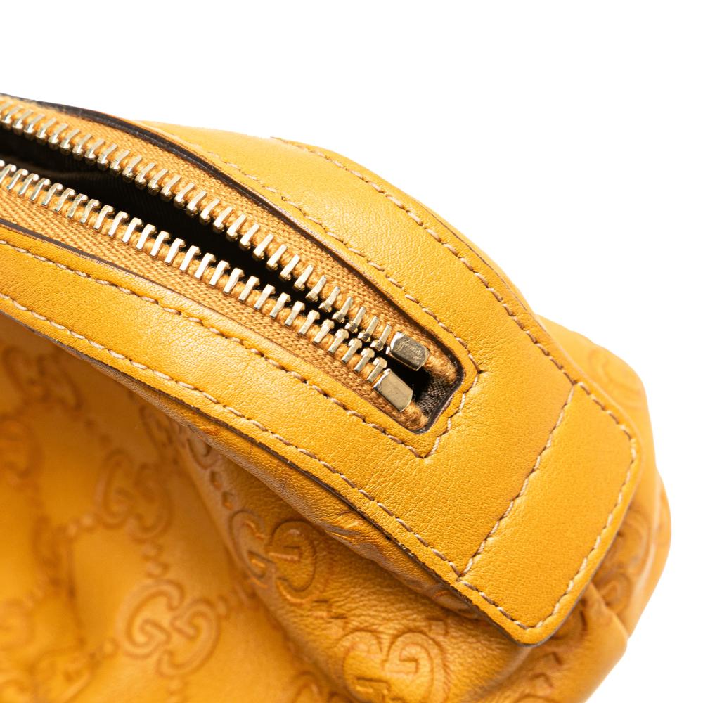 Gucci B Gucci Yellow Mustard Calf Leather Guccissima Pouch Italy