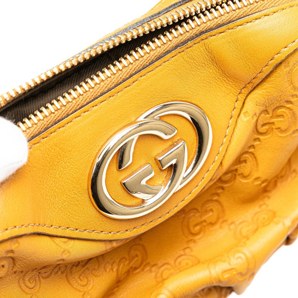 Gucci B Gucci Yellow Mustard Calf Leather Guccissima Pouch Italy