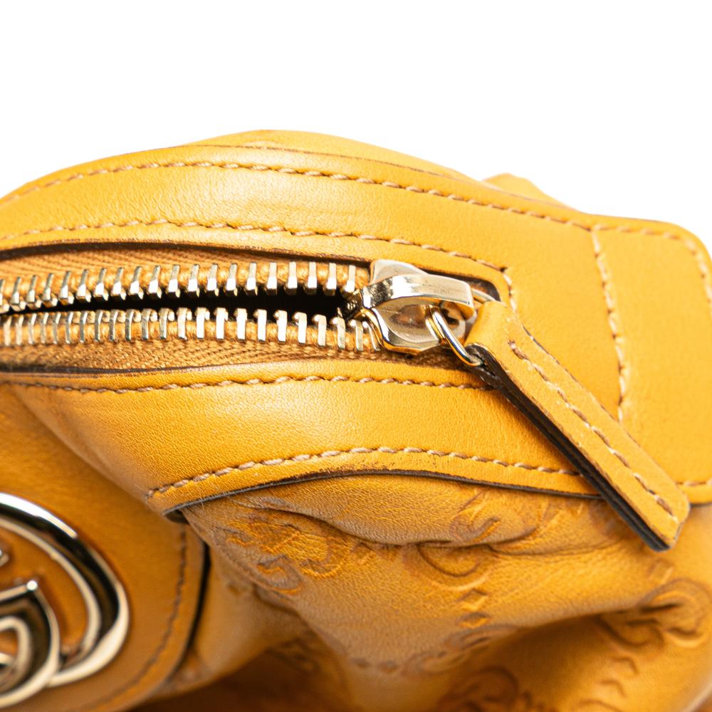 Gucci B Gucci Yellow Mustard Calf Leather Guccissima Pouch Italy