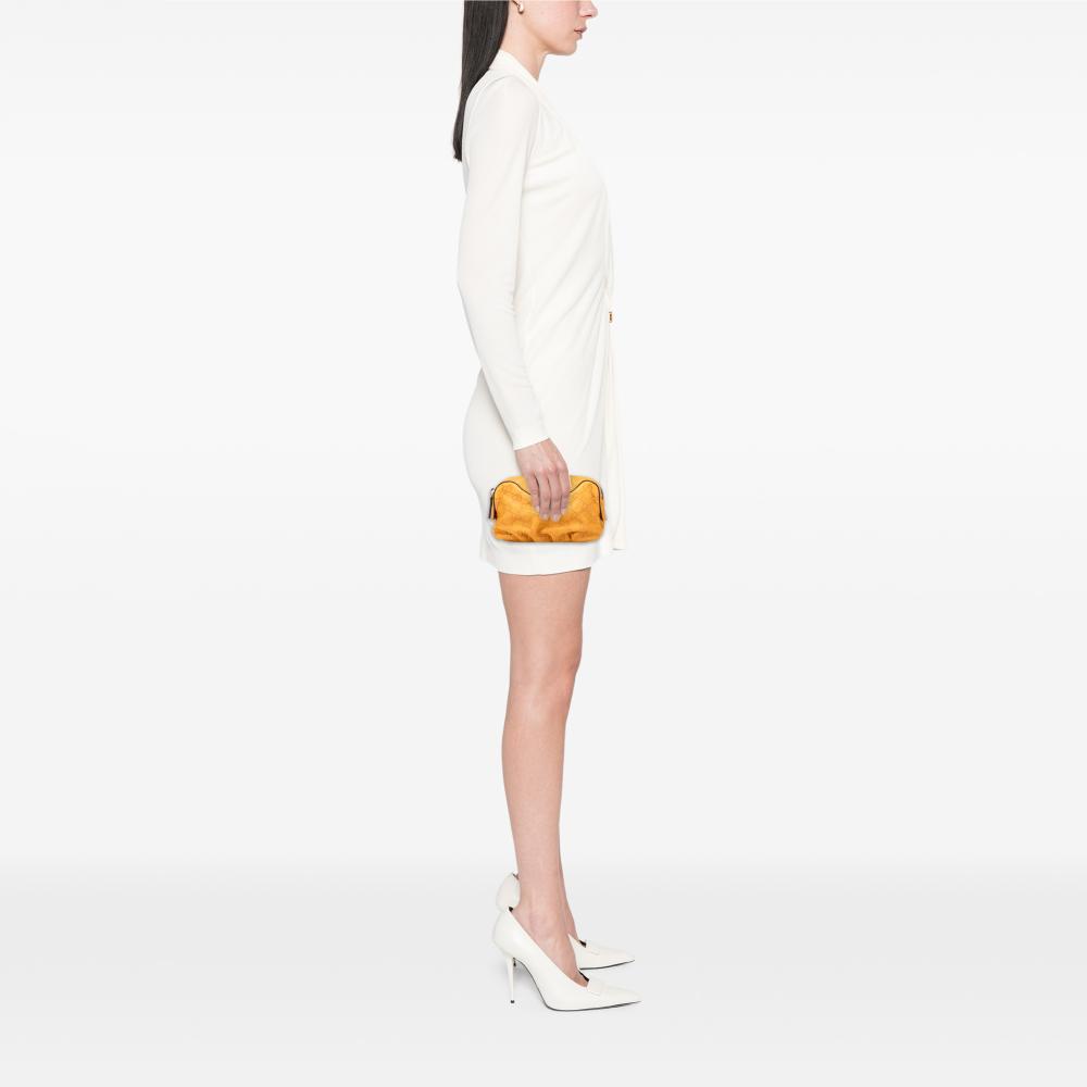 Gucci B Gucci Yellow Mustard Calf Leather Guccissima Pouch Italy