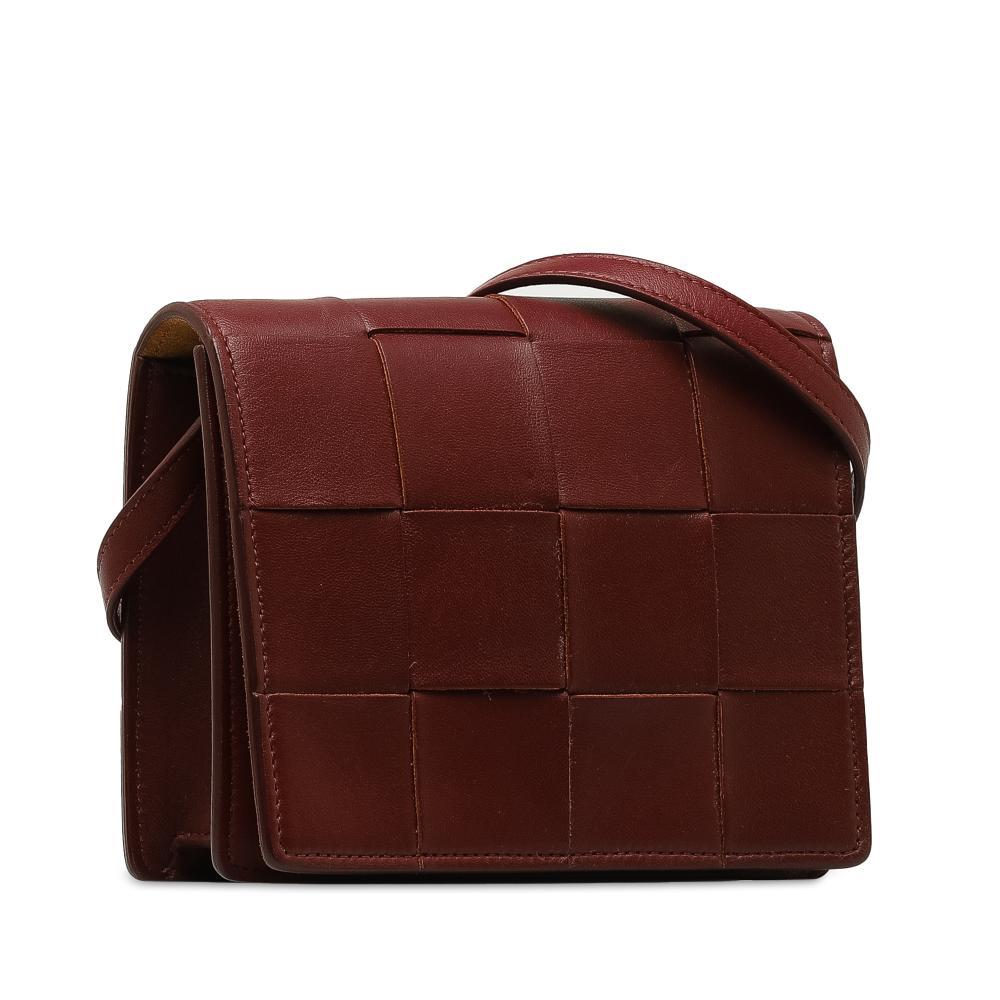 Bottega Veneta AB Bottega Veneta Red Burgundy Nappa Leather Leather Nappa Intrecciato Cassette Crossbody Italy