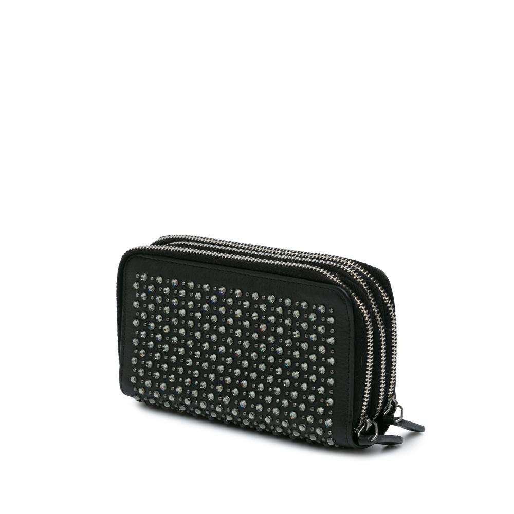 Chanel AB Chanel Black Calf Leather Bull Studded Zip Wallet Italy