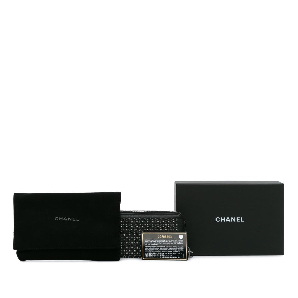 Chanel AB Chanel Black Calf Leather Bull Studded Zip Wallet Italy
