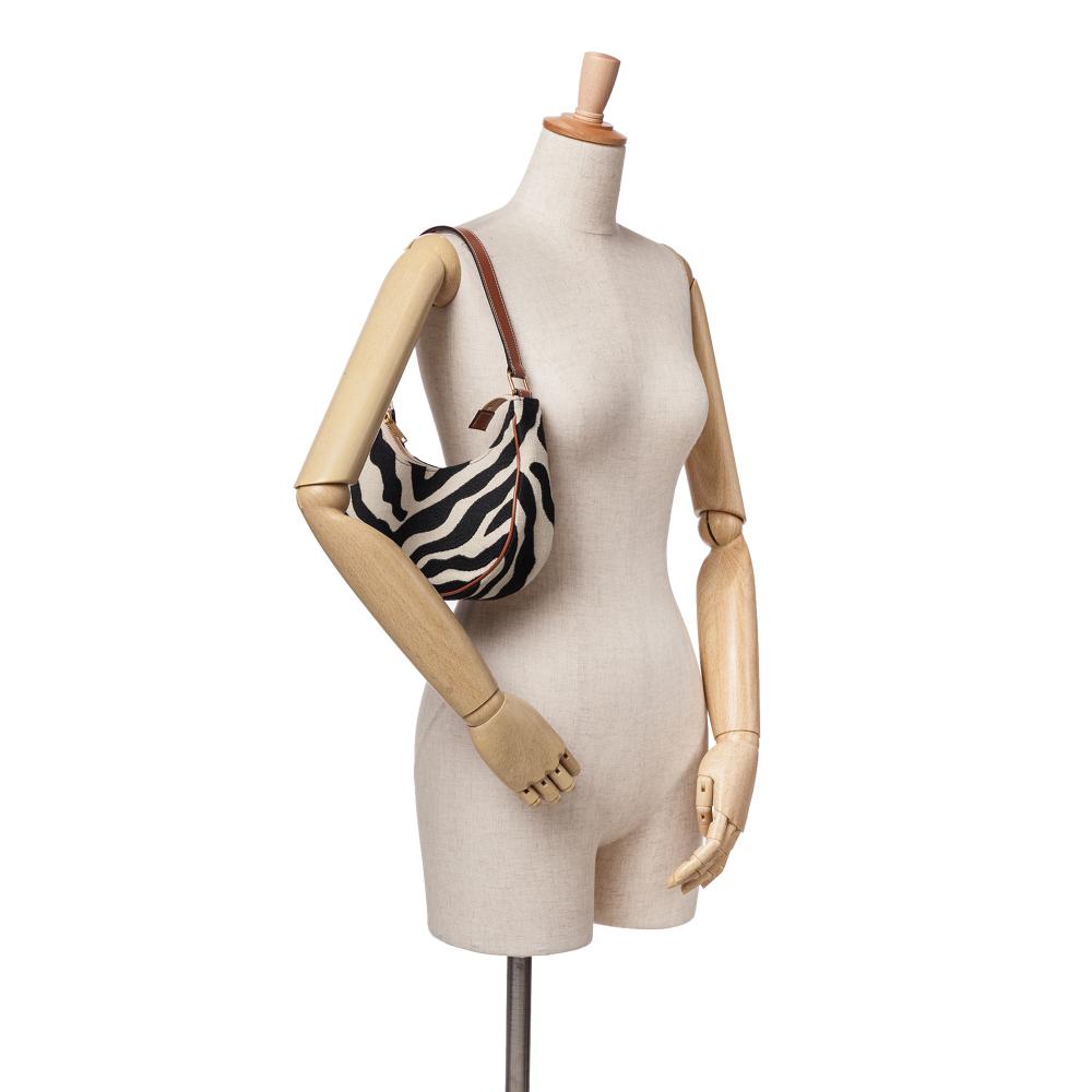 Celine B Celine Brown Beige Canvas Fabric Zebra Print Ava Shoulder Bag Italy