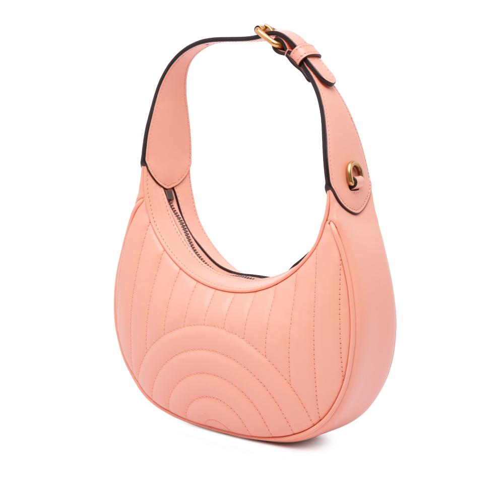 Gucci AB Gucci Pink Calf Leather Mini Matelasse GG Marmont Half Moon Hobo Italy