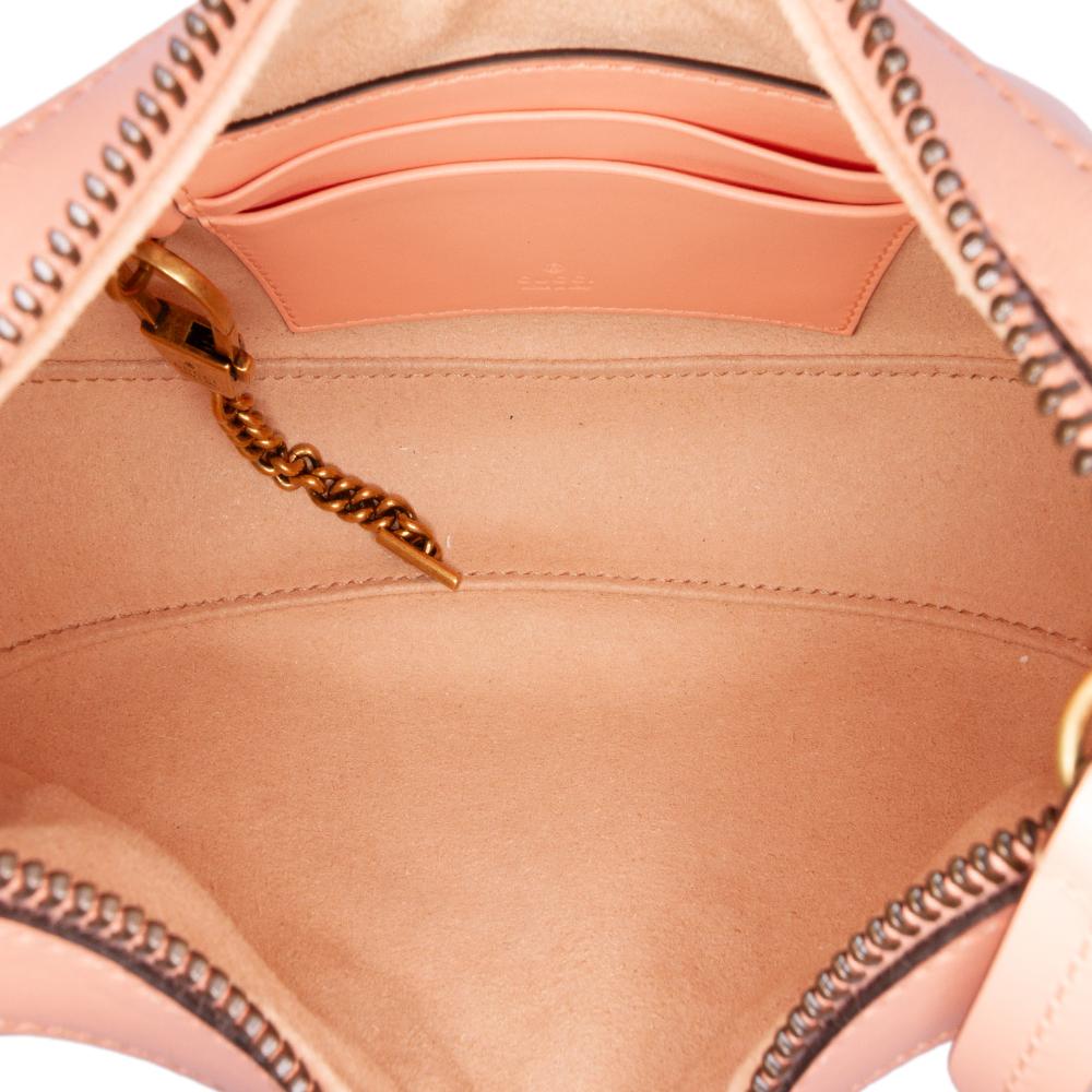 Gucci AB Gucci Pink Calf Leather Mini Matelasse GG Marmont Half Moon Hobo Italy