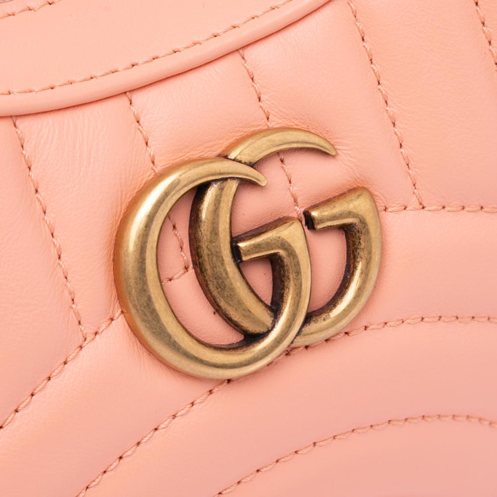 Gucci AB Gucci Pink Calf Leather Mini Matelasse GG Marmont Half Moon Hobo Italy