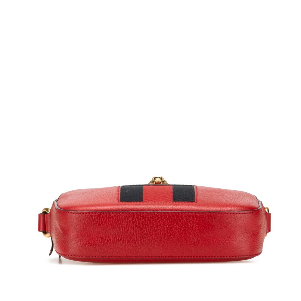 Gucci B Gucci Red Calf Leather Animalier Web Disco Crossbody Italy