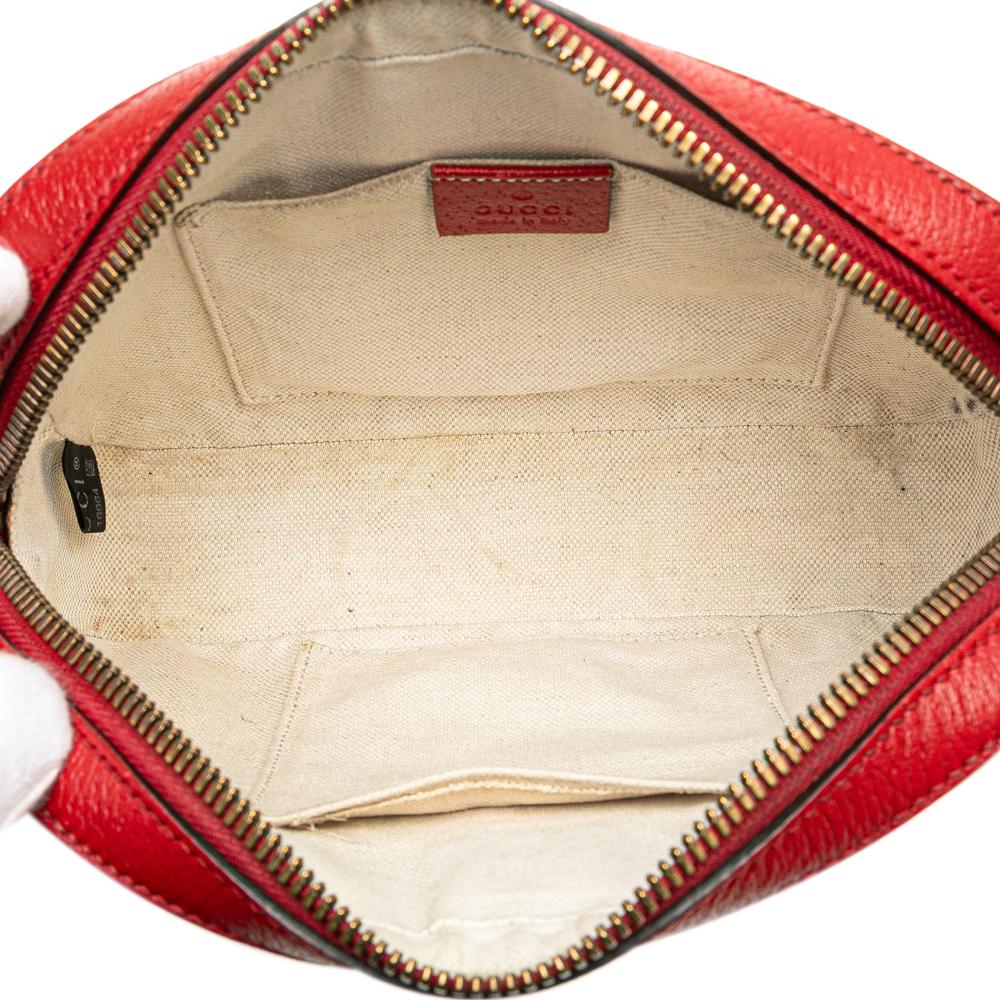 Gucci B Gucci Red Calf Leather Animalier Web Disco Crossbody Italy