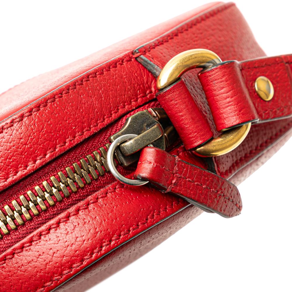 Gucci B Gucci Red Calf Leather Animalier Web Disco Crossbody Italy