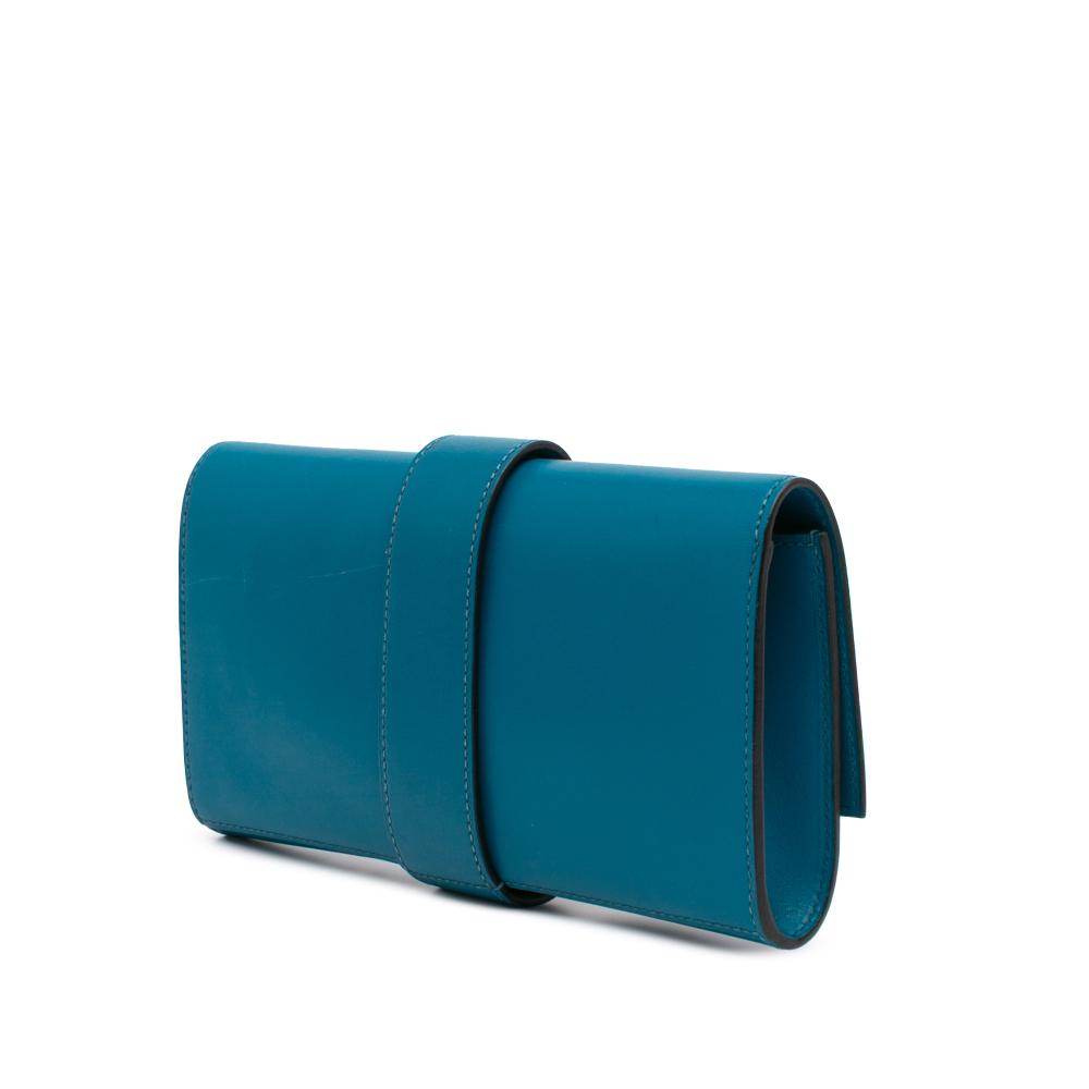 Hermès B Hermès Blue Peacock Calf Leather Tadelakt Medor Clutch 23 France
