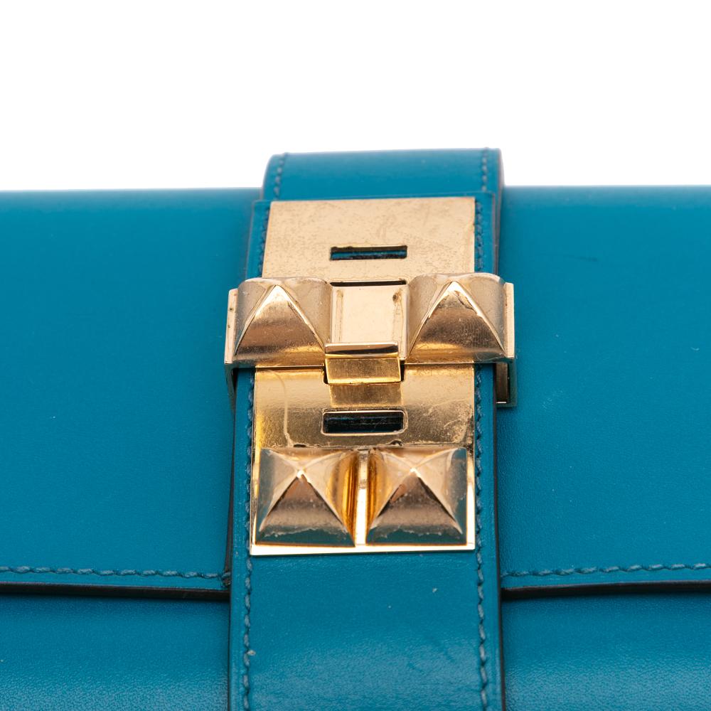 Hermès B Hermès Blue Peacock Calf Leather Tadelakt Medor Clutch 23 France