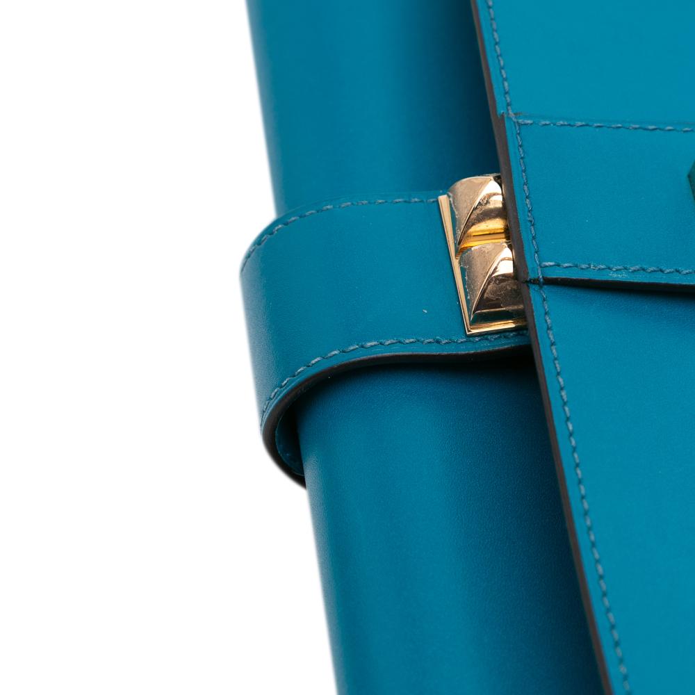 Hermès B Hermès Blue Peacock Calf Leather Tadelakt Medor Clutch 23 France