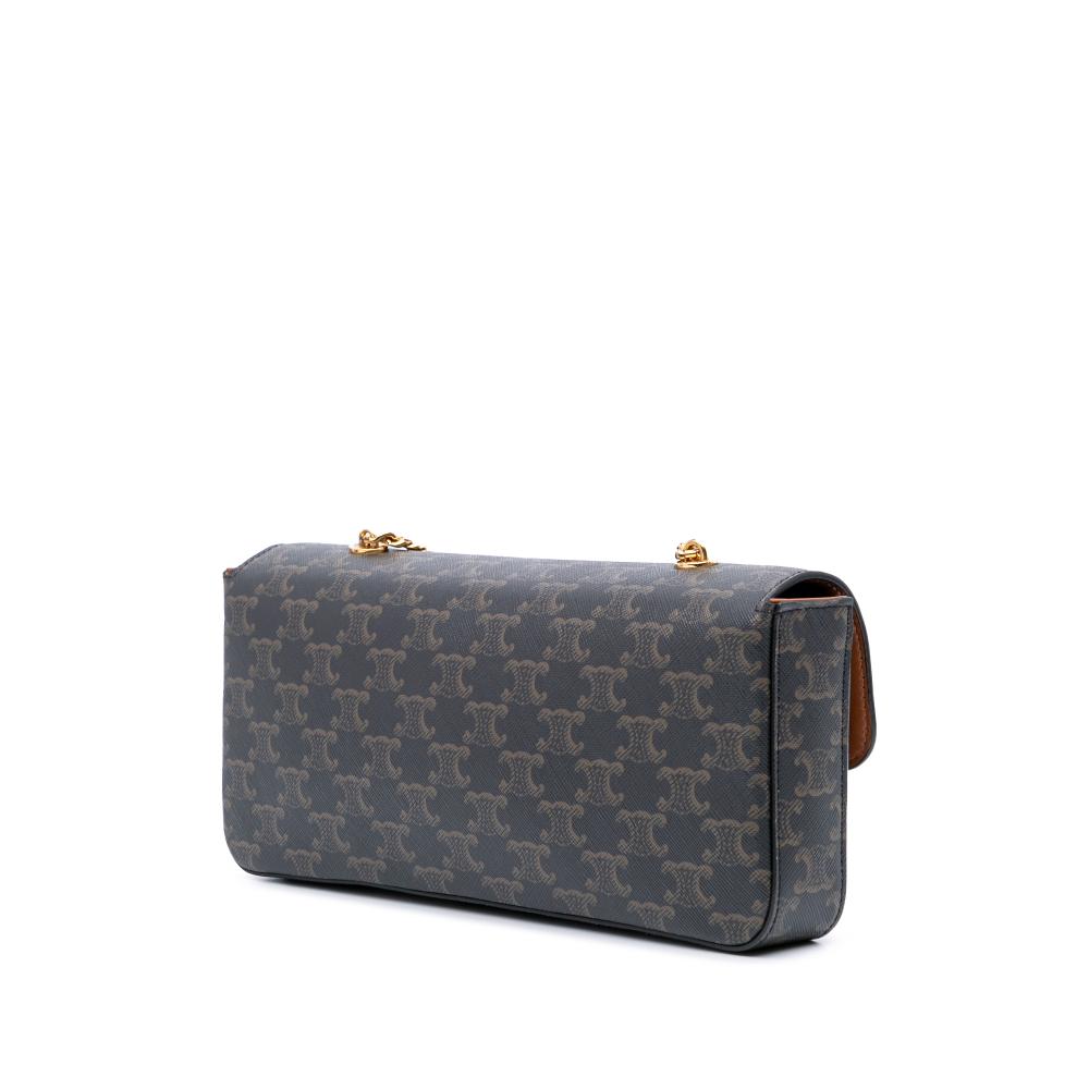 Celine B Celine Brown Coated Canvas Fabric Triomphe Triomphe Chain Shoulder Bag Italy