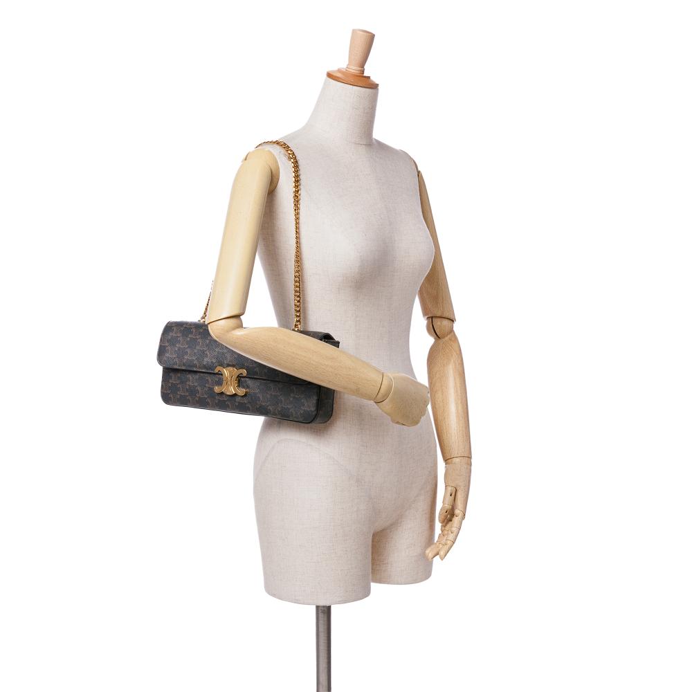 Celine B Celine Brown Coated Canvas Fabric Triomphe Triomphe Chain Shoulder Bag Italy