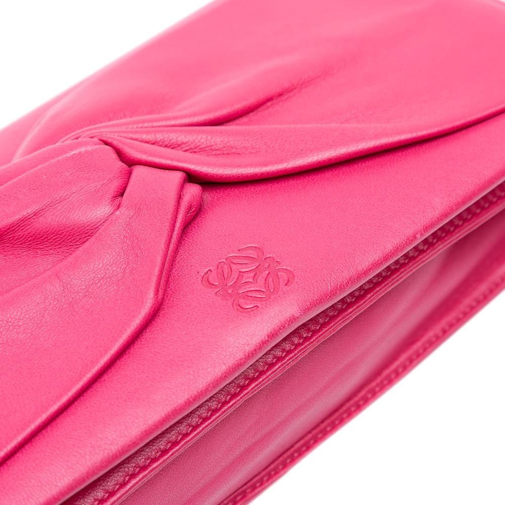 Loewe AB LOEWE Pink Nappa Leather Leather Anagram Nappa Bow Tie Clutch with Chain Spain