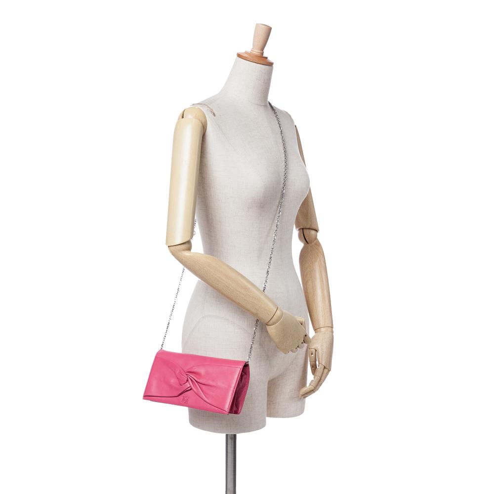 Loewe AB LOEWE Pink Nappa Leather Leather Anagram Nappa Bow Tie Clutch with Chain Spain