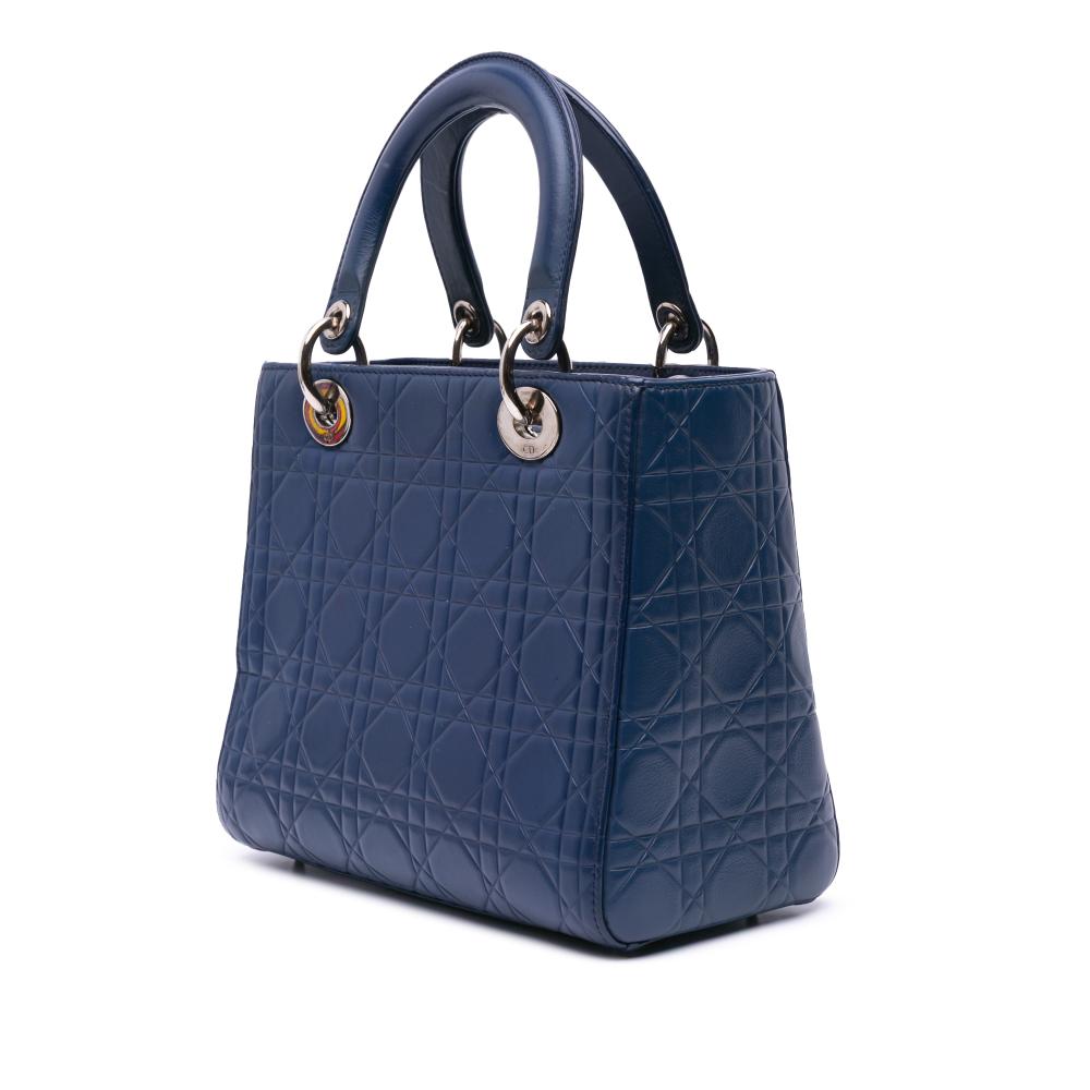 Christian Dior B Dior Blue Dark Blue Calf Leather Medium Ultra Matte skin Embossed Cannage Lady Dior Italy