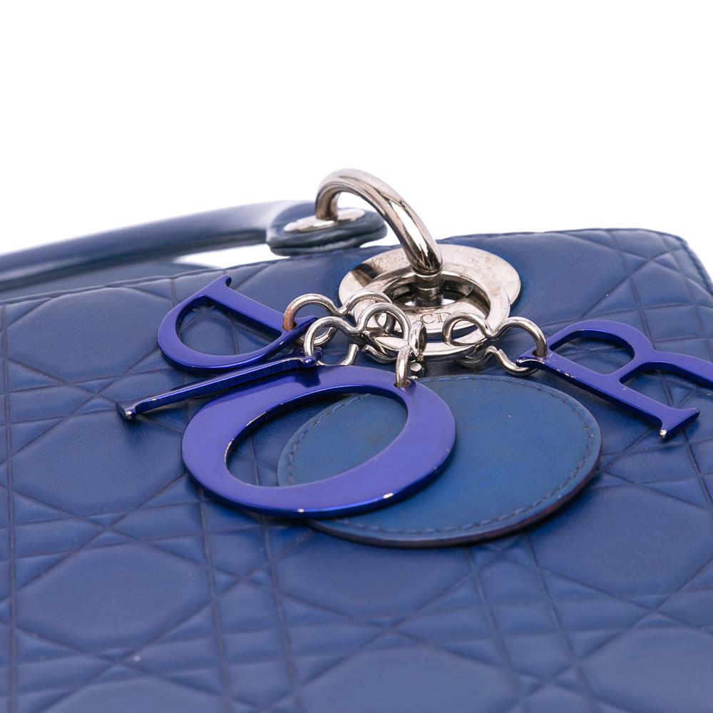 Christian Dior B Dior Blue Dark Blue Calf Leather Medium Ultra Matte skin Embossed Cannage Lady Dior Italy