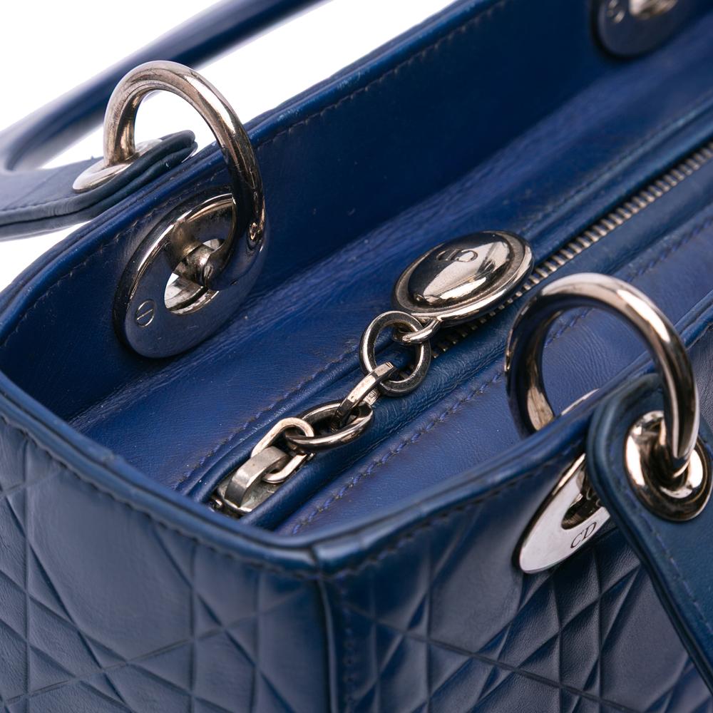 Christian Dior B Dior Blue Dark Blue Calf Leather Medium Ultra Matte skin Embossed Cannage Lady Dior Italy