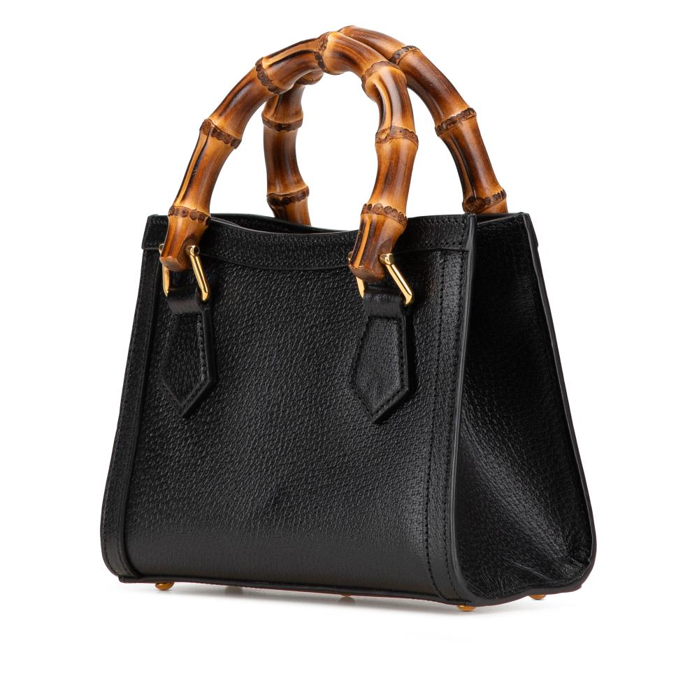 Gucci AB Gucci Black Calf Leather Small skin Bamboo Diana Satchel Italy