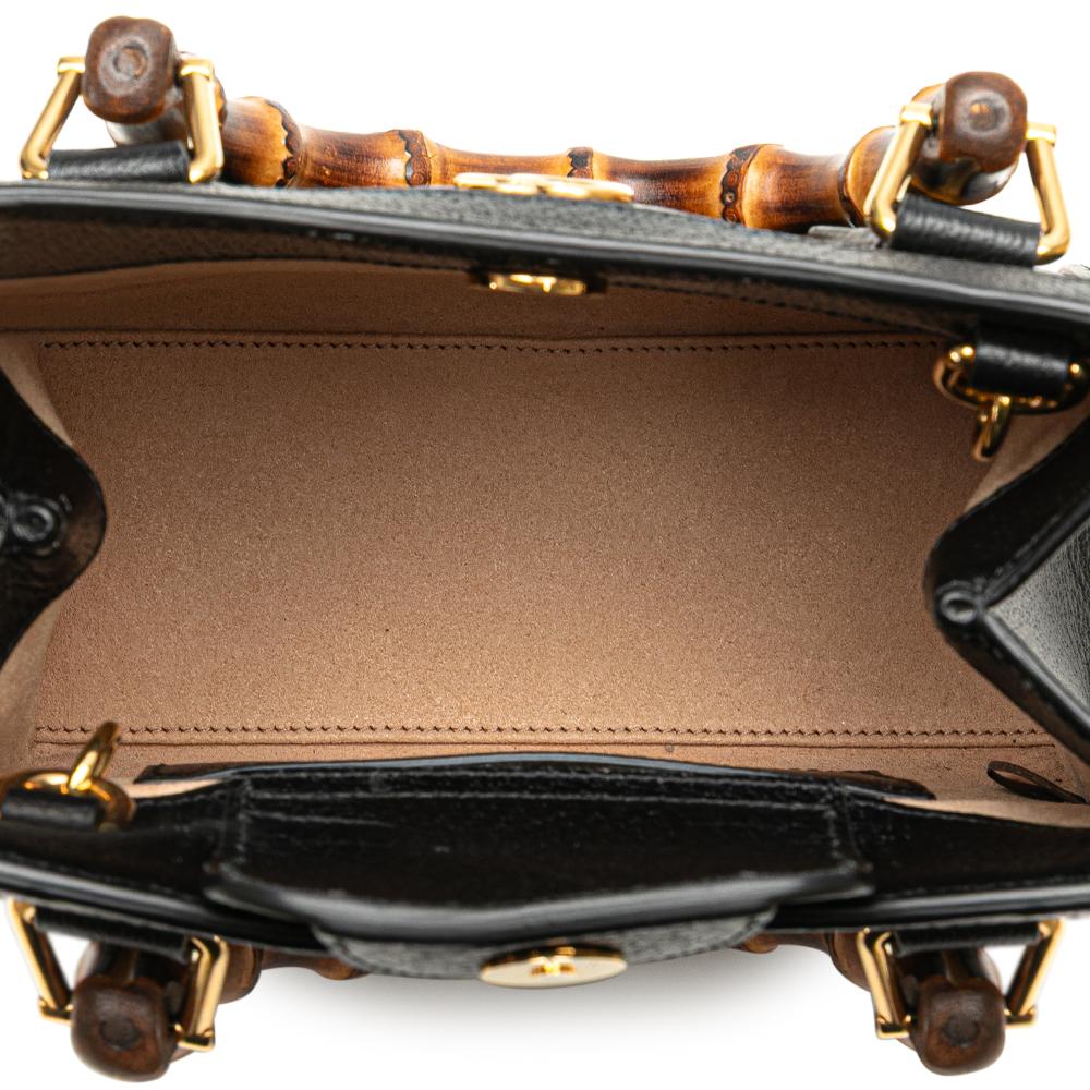 Gucci AB Gucci Black Calf Leather Small skin Bamboo Diana Satchel Italy