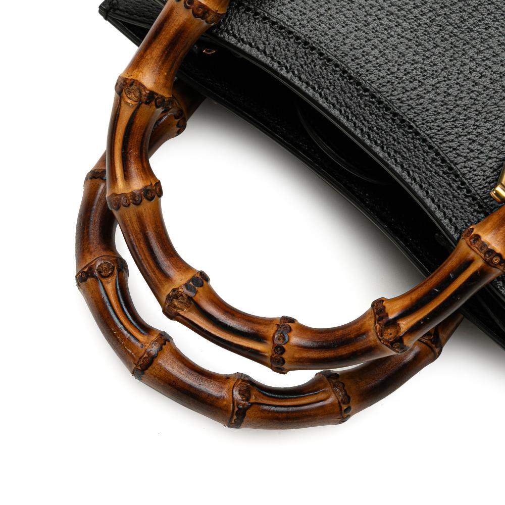 Gucci AB Gucci Black Calf Leather Small skin Bamboo Diana Satchel Italy