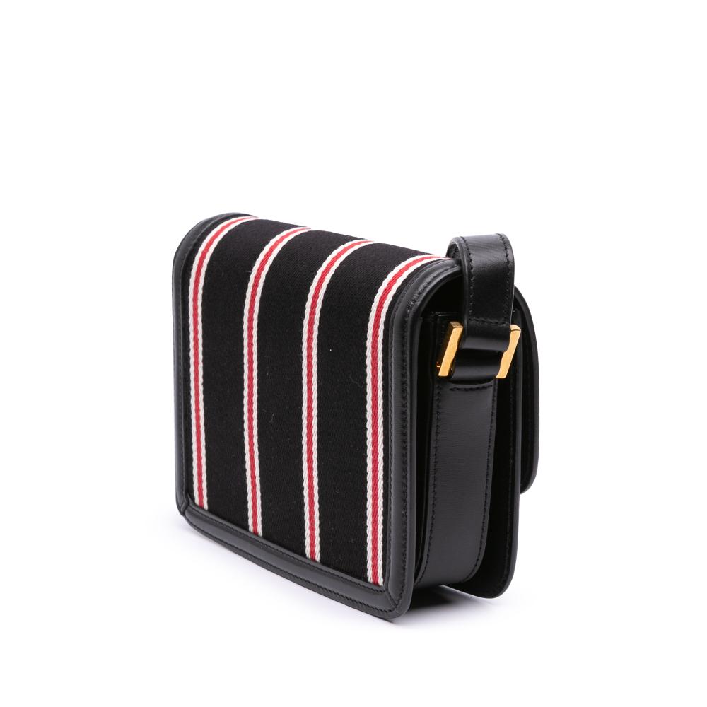 Saint Laurent AB Saint Laurent Black Canvas Fabric Small Striped Solferino Satchel In Box Italy