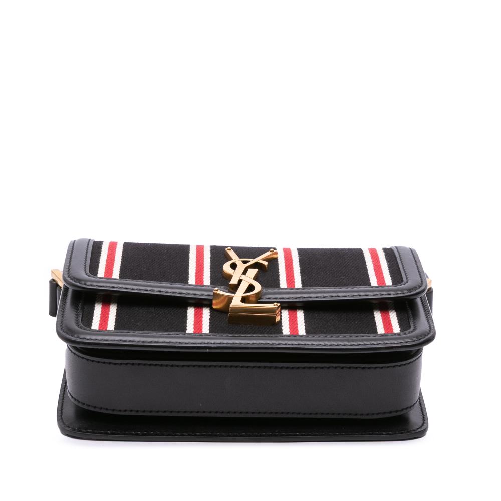 Saint Laurent AB Saint Laurent Black Canvas Fabric Small Striped Solferino Satchel In Box Italy