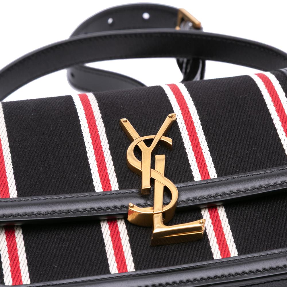 Saint Laurent AB Saint Laurent Black Canvas Fabric Small Striped Solferino Satchel In Box Italy
