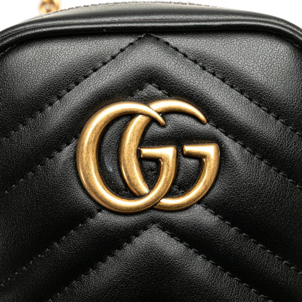 Gucci AB Gucci Black Calf Leather Mini GG Marmont Matelasse Crossbody Italy