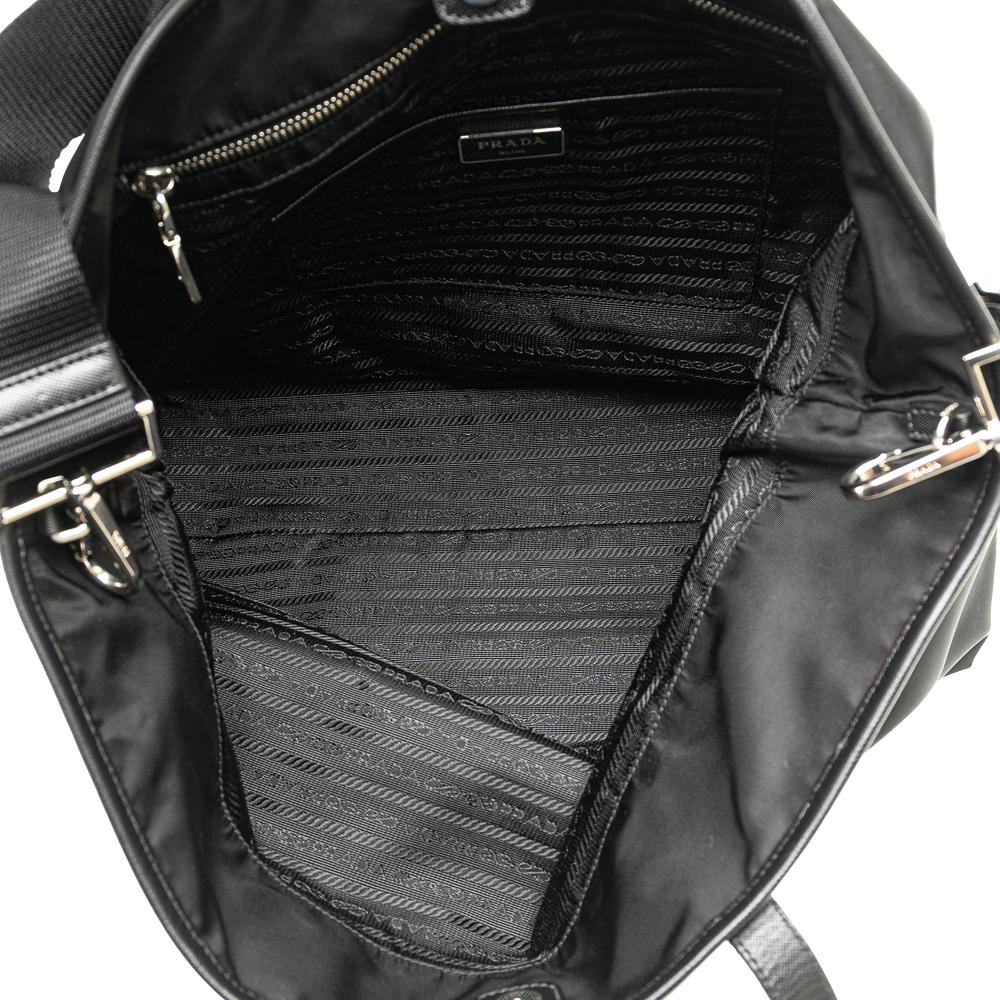 Prada B Prada Black Nylon Fabric Tessuto Saffiano Trimmed Open Convertible Tote Romania