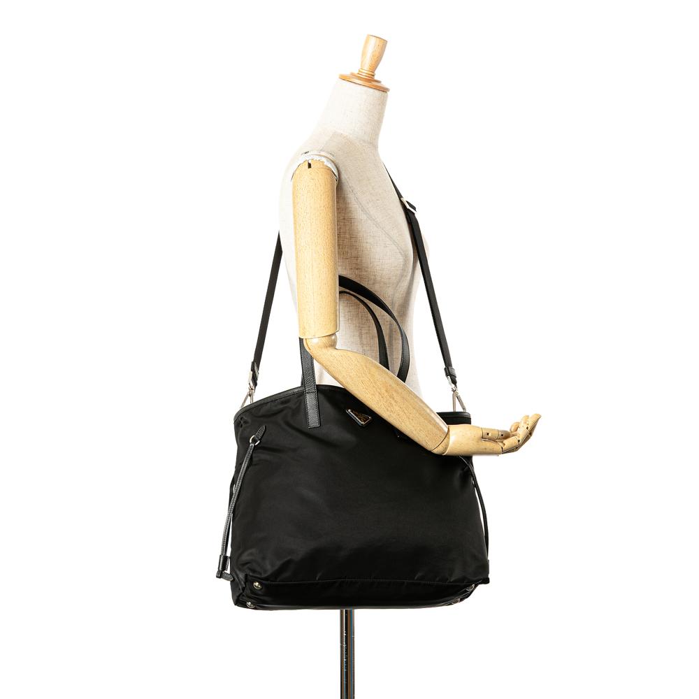 Prada B Prada Black Nylon Fabric Tessuto Saffiano Trimmed Open Convertible Tote Romania