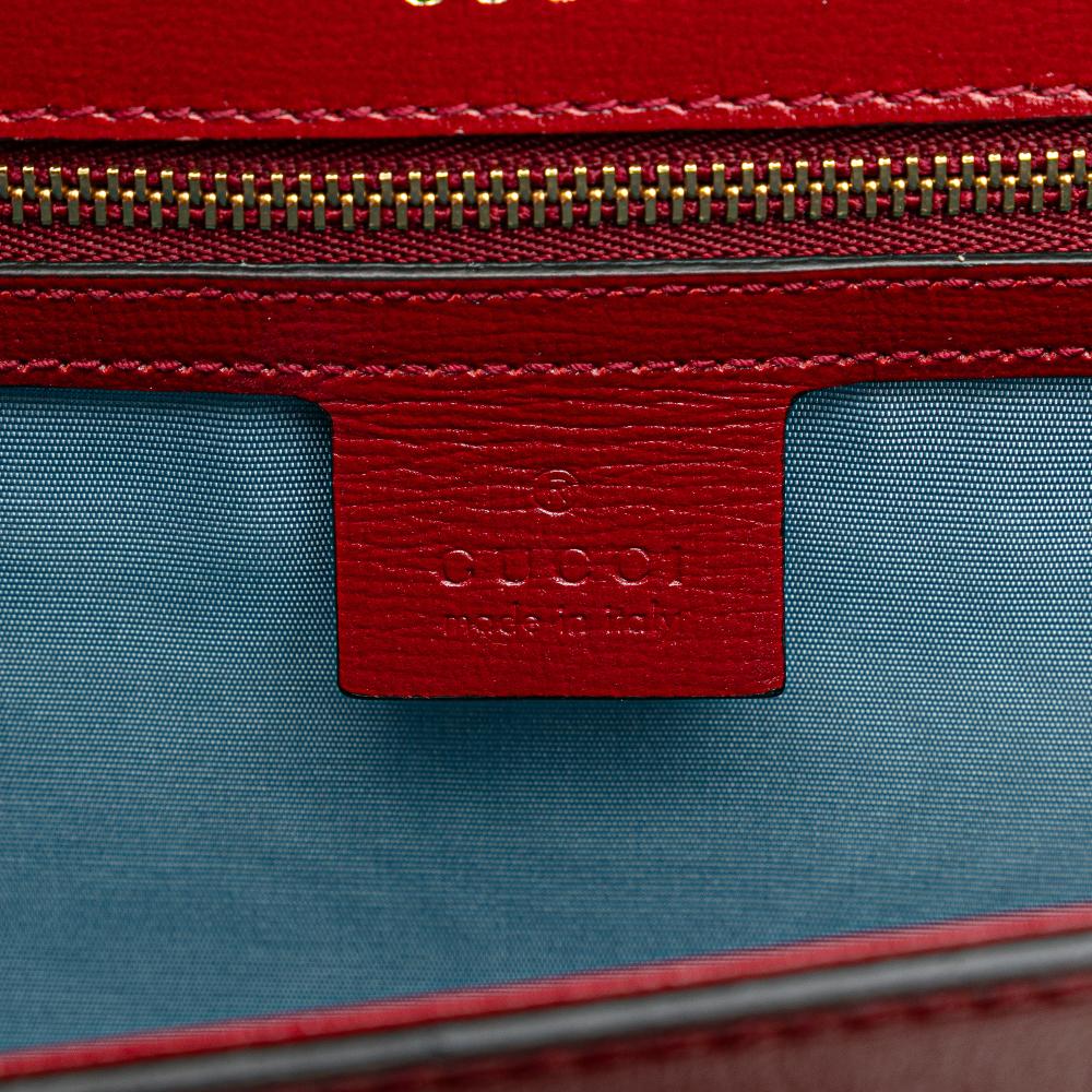 Gucci B Gucci Red Calf Leather Small Textured skin GG Ring Torchon Crossbody Italy